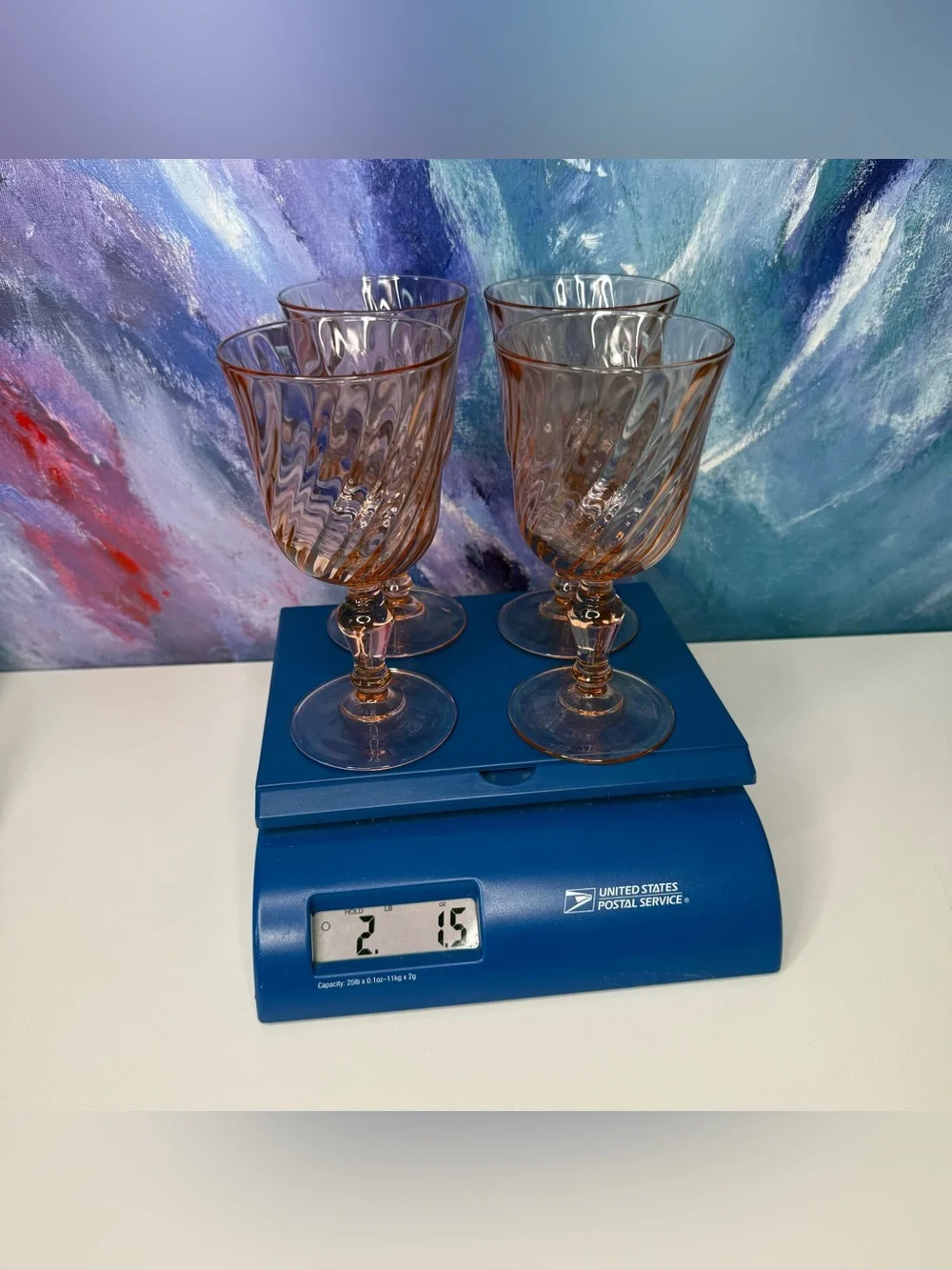 Set of 4 Arcoroc France Rosaline Pink Swirl Wine Water Goblets Stemmed Luminarc